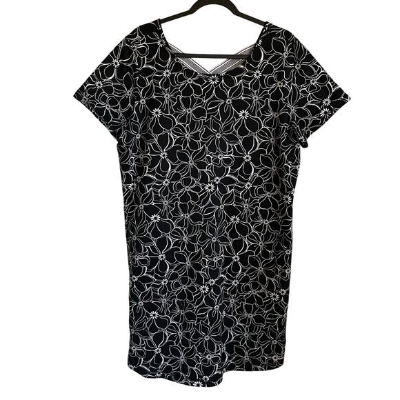 T by Talbots Cozy Crush Dress Cross Back UPF 50+ Pockets Sz 1X Black White Plus - Picture 1 of 9